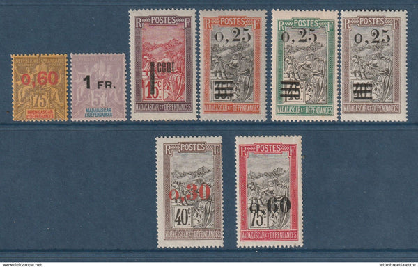 Madagascar - YT no. 122-130 ** - Mint no hinge - Missing no. 124 and 126 A - Overprints - 1921