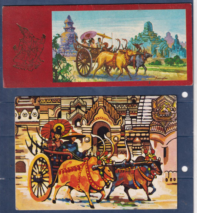 Myanmar - Birmanie - Burma - Cartes de vœux - Noël et Nouvel An - Attelages et pagodes