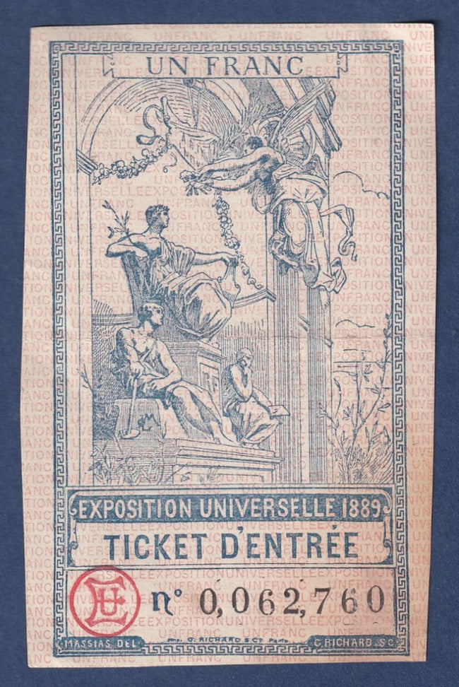 France - ticket d’entrée exposition universelle de 1889 à Paris