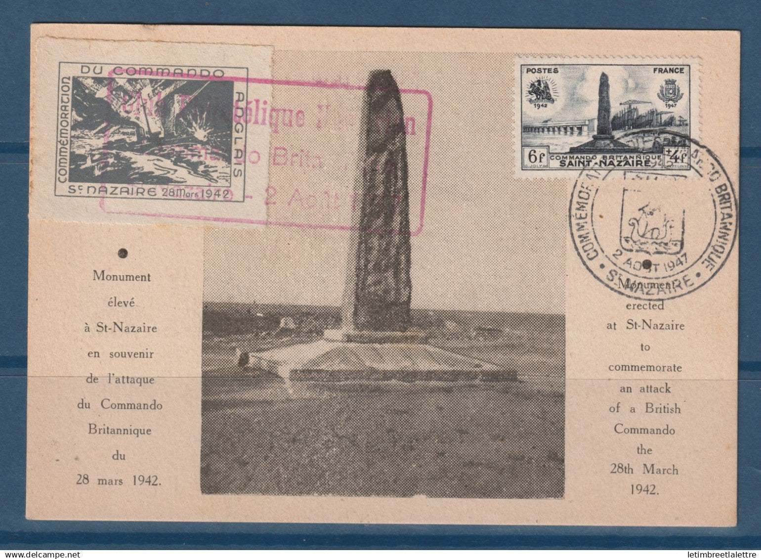 France - Libération - Club philatélique Nazairien - La Baule - avec vignette Saint Nazaire - 1947