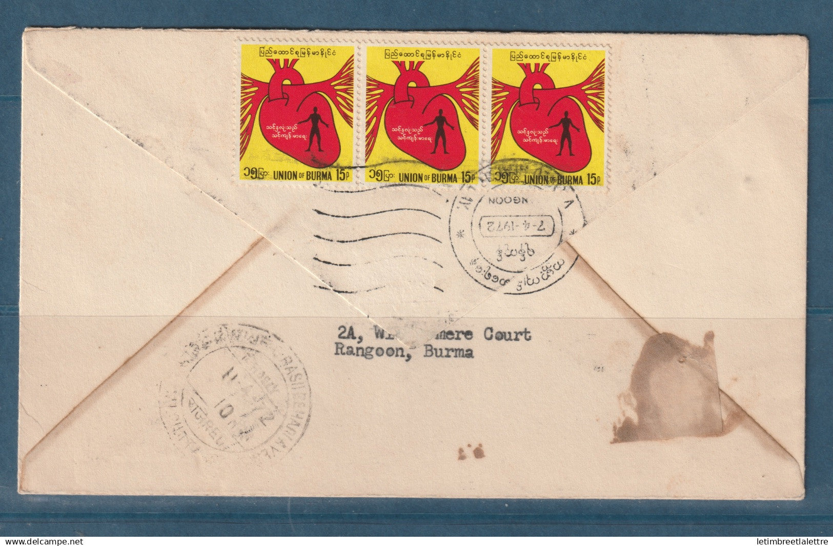 Myanmar - Birmanie -  Burma - YT n° 144 A - FDC premier jour World Health Day - par avion pour l'Inde - 1972