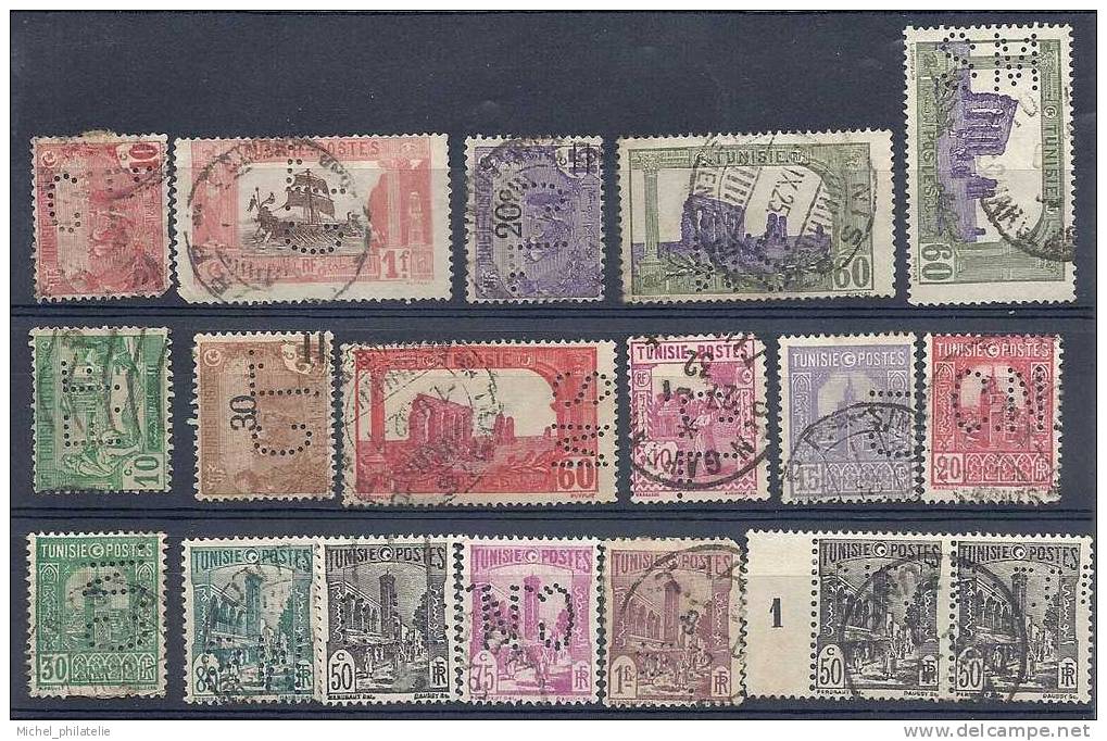 Lot de timbre Perforé de Tunisie