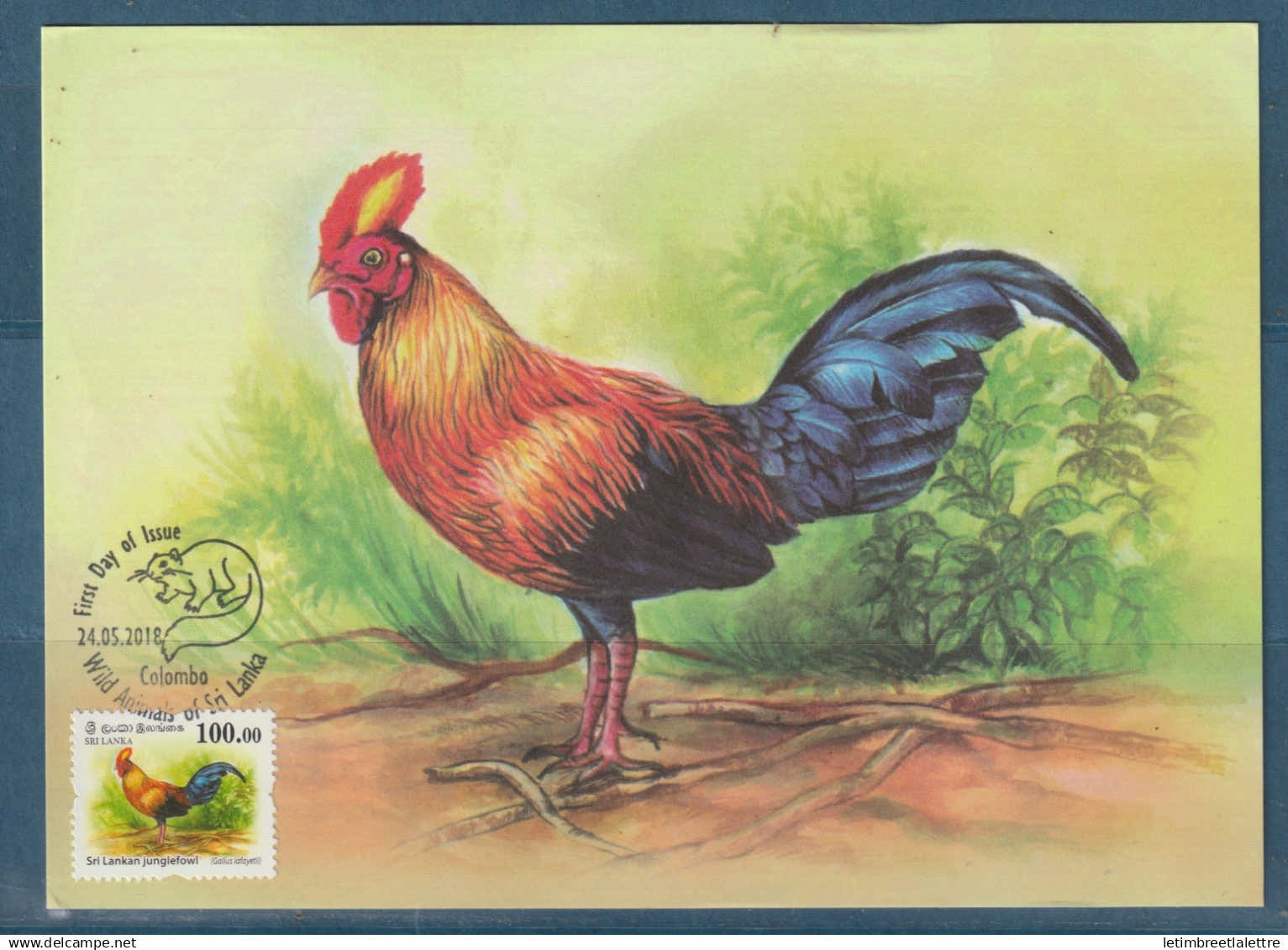 Ceylan Sri Lanka - Carte maximum - FDC premier jour - Wild animals - Coq - 2018