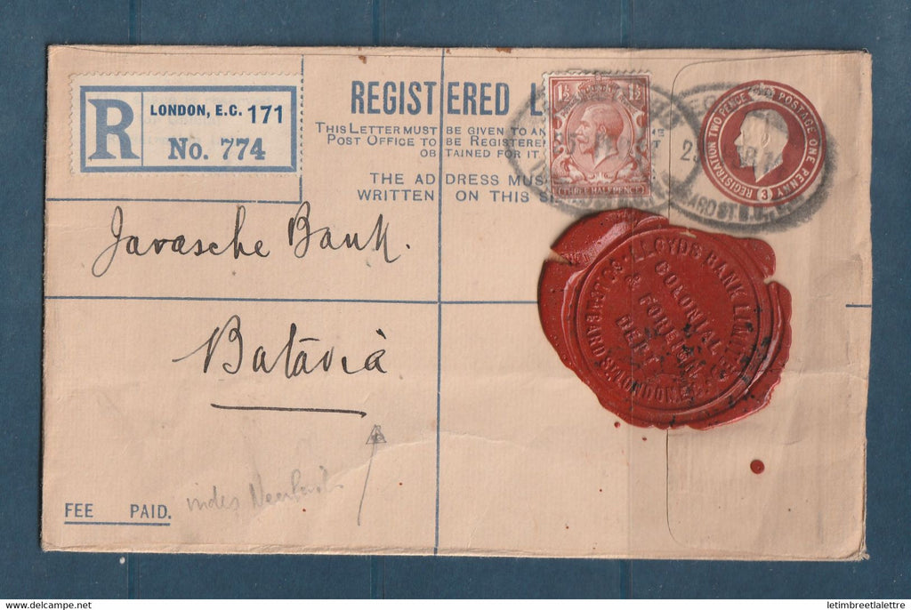 Grande Bretagne - entier postal - recommandé de Londres pour Batavia ( Inde Néerlandaise ) -  1914