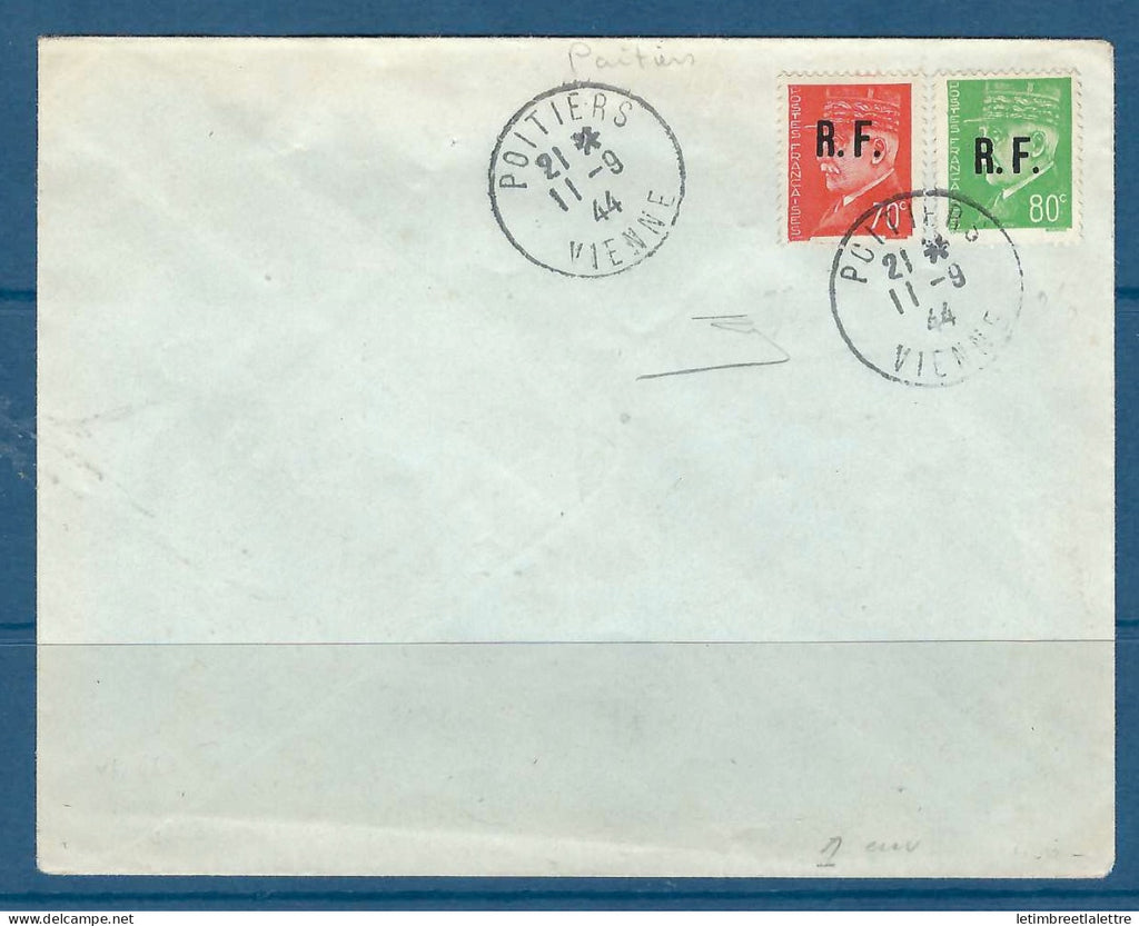 France - Libération - Poitiers - Mayer n° 40 et 41 sur lettre - oblitéré - 1944