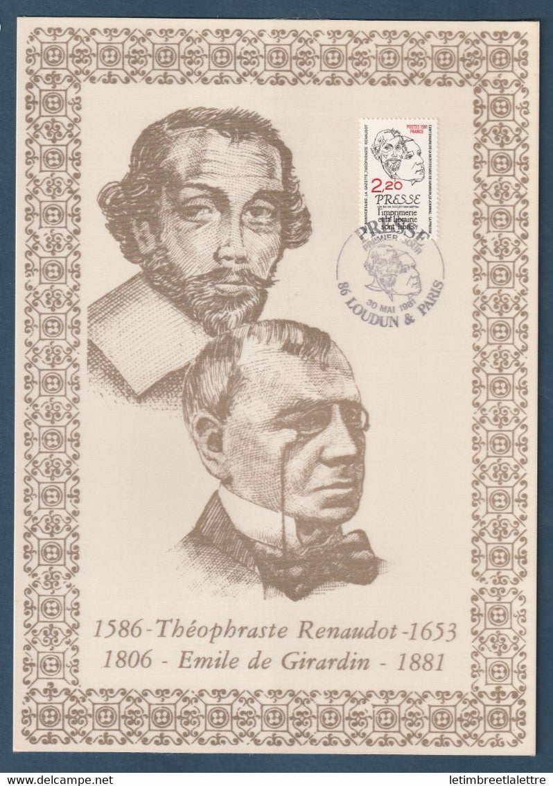 ⭐ France - Document Philatélique - Premier Jour - FDC soie - Théophraste Renaudot - Emile de Girardin - 1981 ⭐