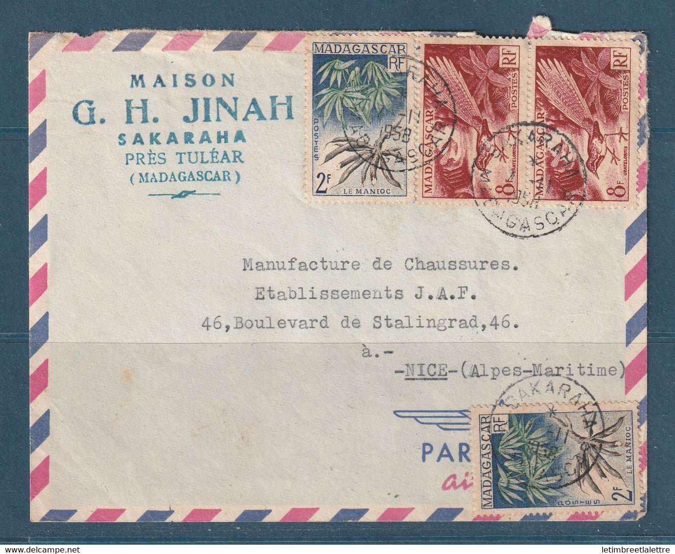 Madagascar - Sakaraha par avion pour Nice - 1958