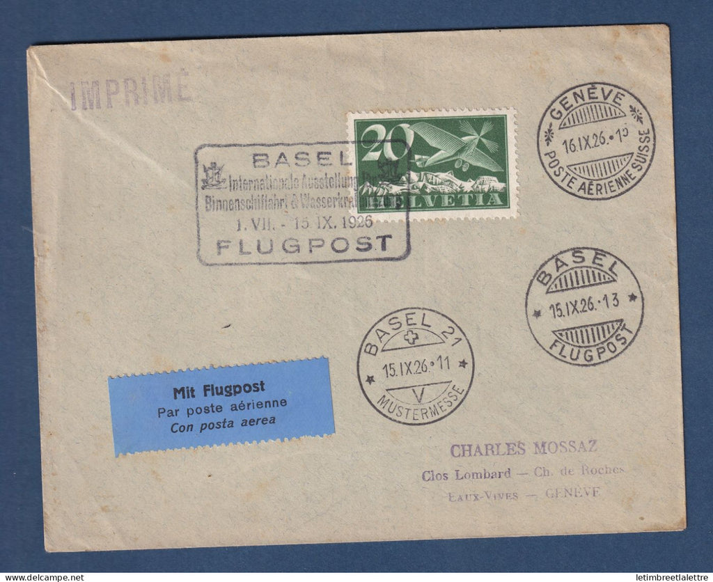 Suisse - aérogramme - poste aérienne - Bâle Genève le 15 IX 1926 - 1926