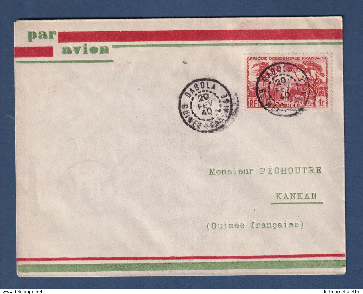 Guinée - poste aérienne - premier vol Dabola pour Kankan par avion - le 20 Février 1940