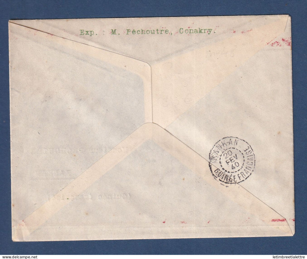 Guinée - poste aérienne - premier vol Dabola pour Kankan par avion - le 20 Février 1940