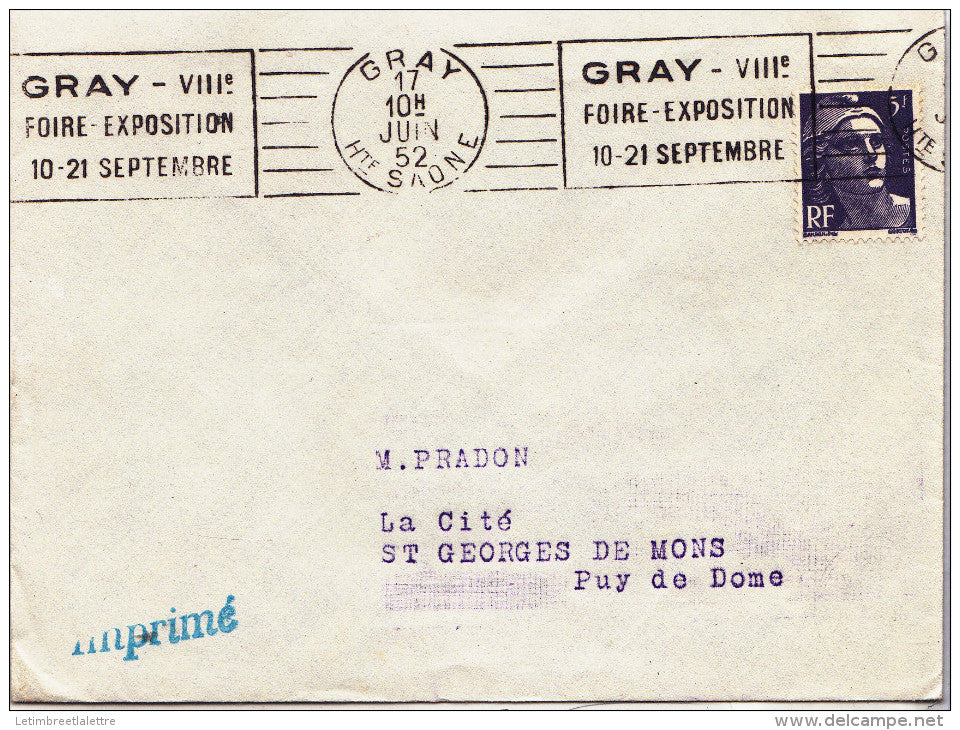 flamme temporaire VII et foire exposition 10-21 sptembre 1952 oblitération mécanique