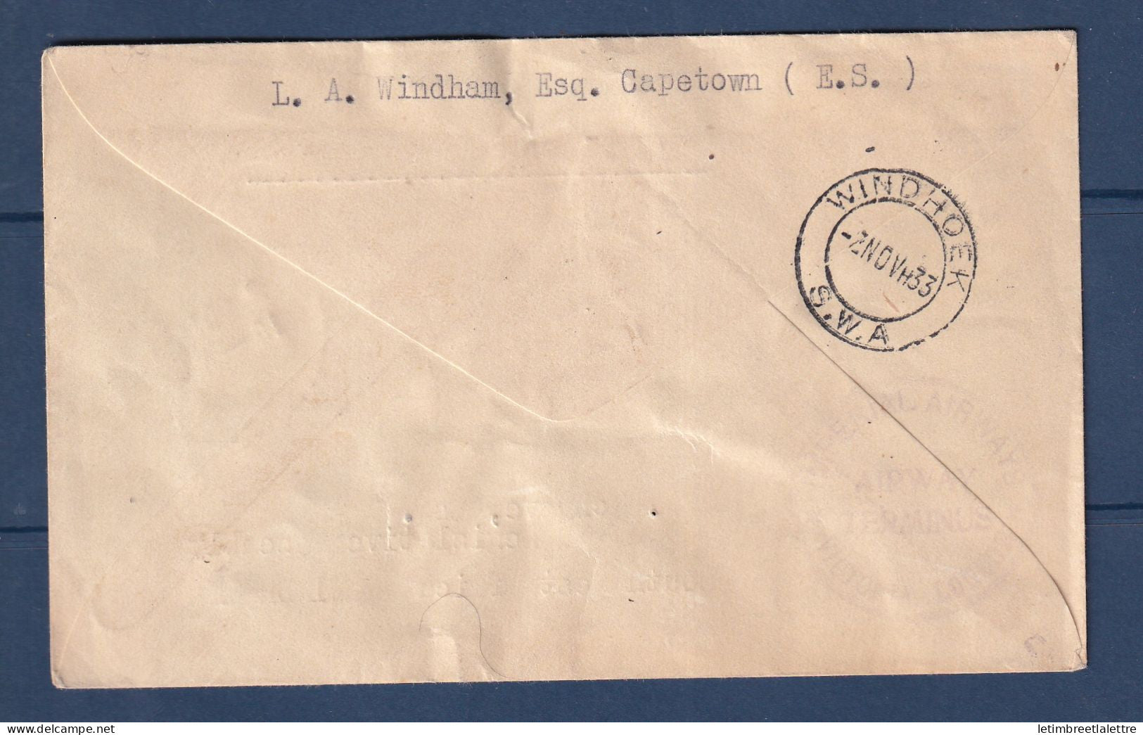 Birmanie Burma - Poste aérienne - premier vol Akyab Windhoek ( Afrique Australe ) - 1933