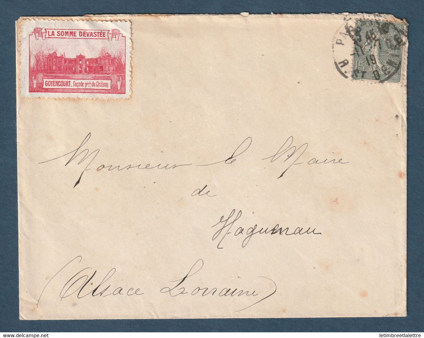 ⭐ France - Vignette la Somme dévastée - Goyenourt - sur lettre ⭐