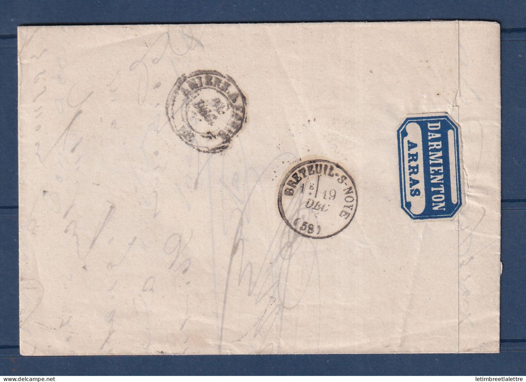 France - Cachet à Date Type 17 et 18 sur lettre - belle combinaison - Darmenton Arras - 1876