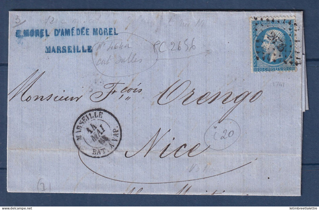 France - PC du GC Petit Chiffre du Gros Chiffre 2656 - Marseille bateau à vapeur - 1863