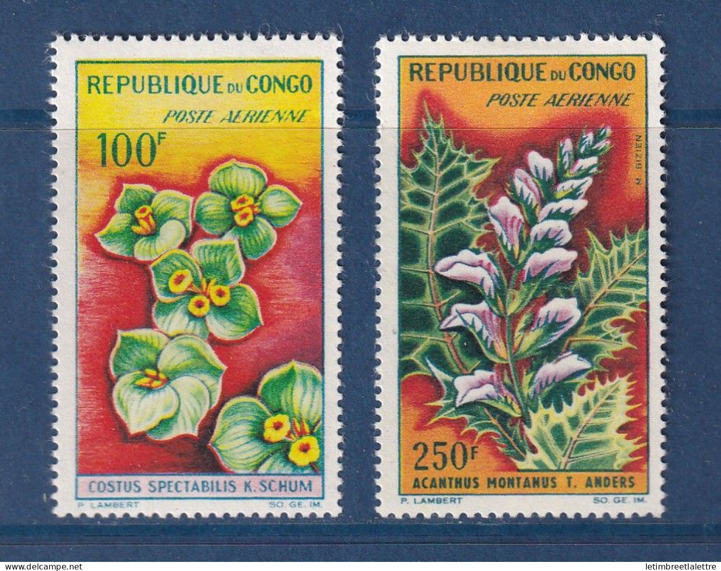 Congo - Poste aérienne - YT n° 8 et 9 * - neuf avec charnière - flores - 1963