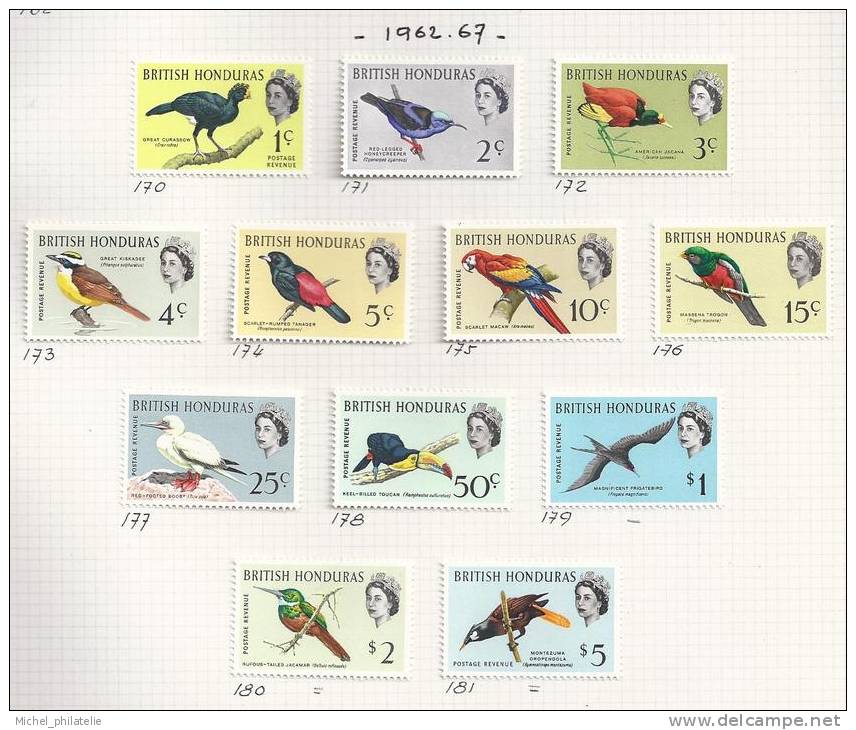 Honduras Britanique, N° 170 à 181  * avec charniére