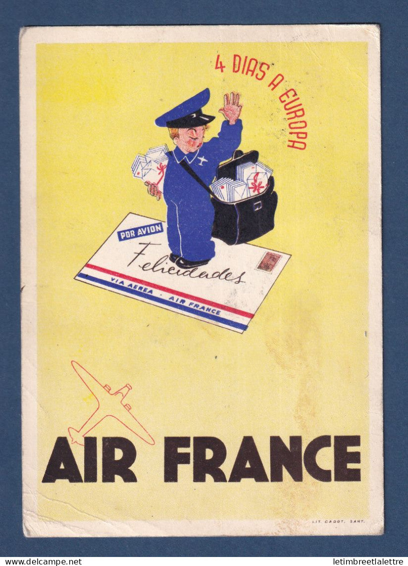 Chili - Poste Aérienne - YT n° 36 + n° 40 Oblitéré Santiago Nouvel An - sur carte postale Air France - Facteur - 1939