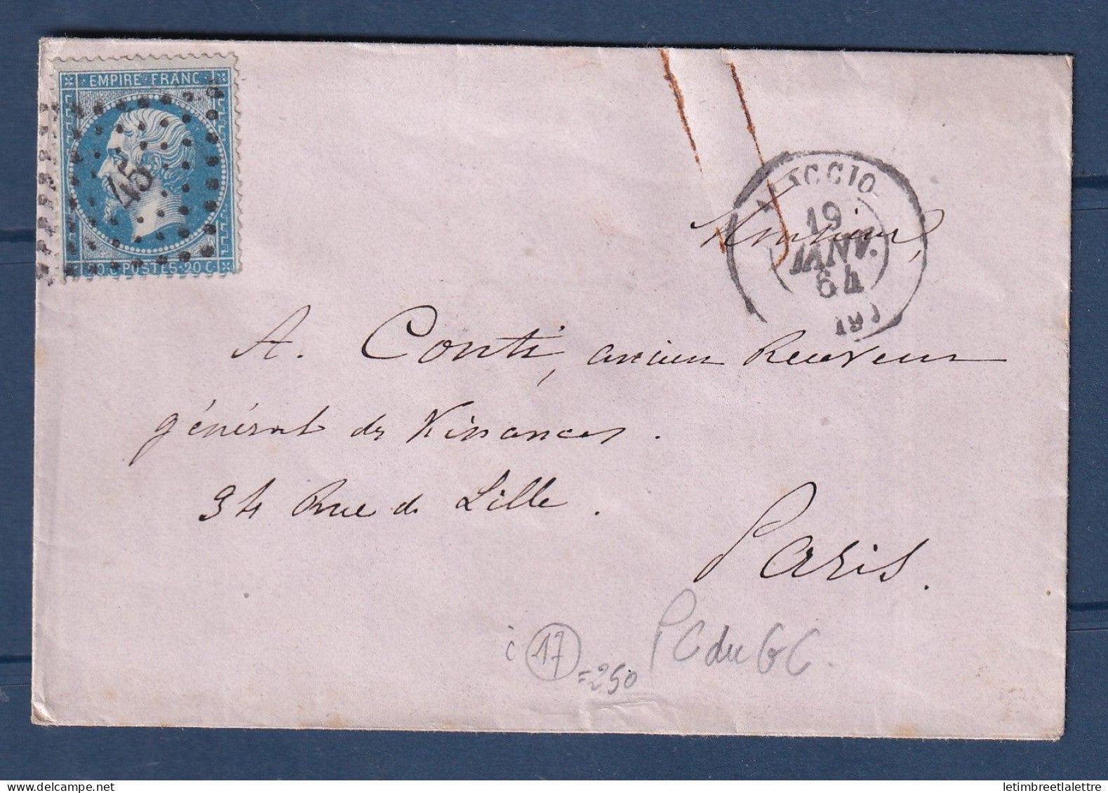 France - Corse ( Ajaccio ) petit chiffre du gros chiffre PC du GC 45 - 19 Janvier 1864
