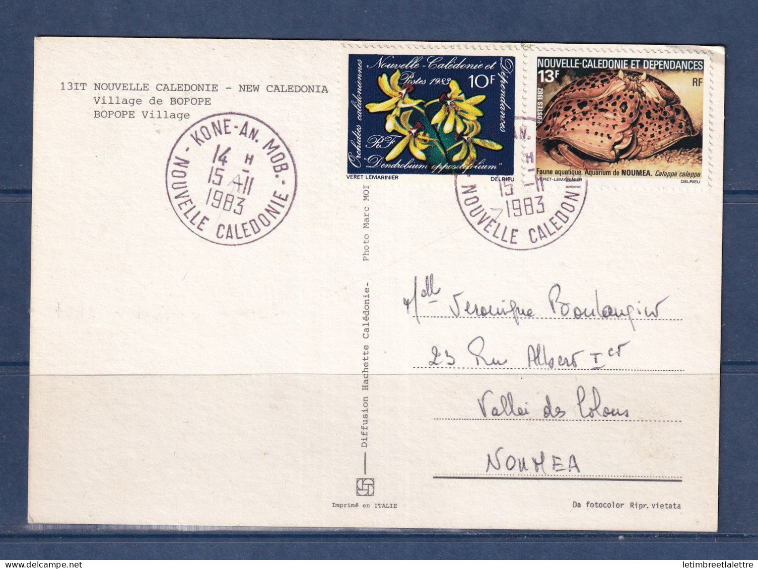 Nouvelle Calédonie - YT n° 453 et 466 Oblitéré Annexe mobile Kone sur carte postale pour Nouméa - 1983