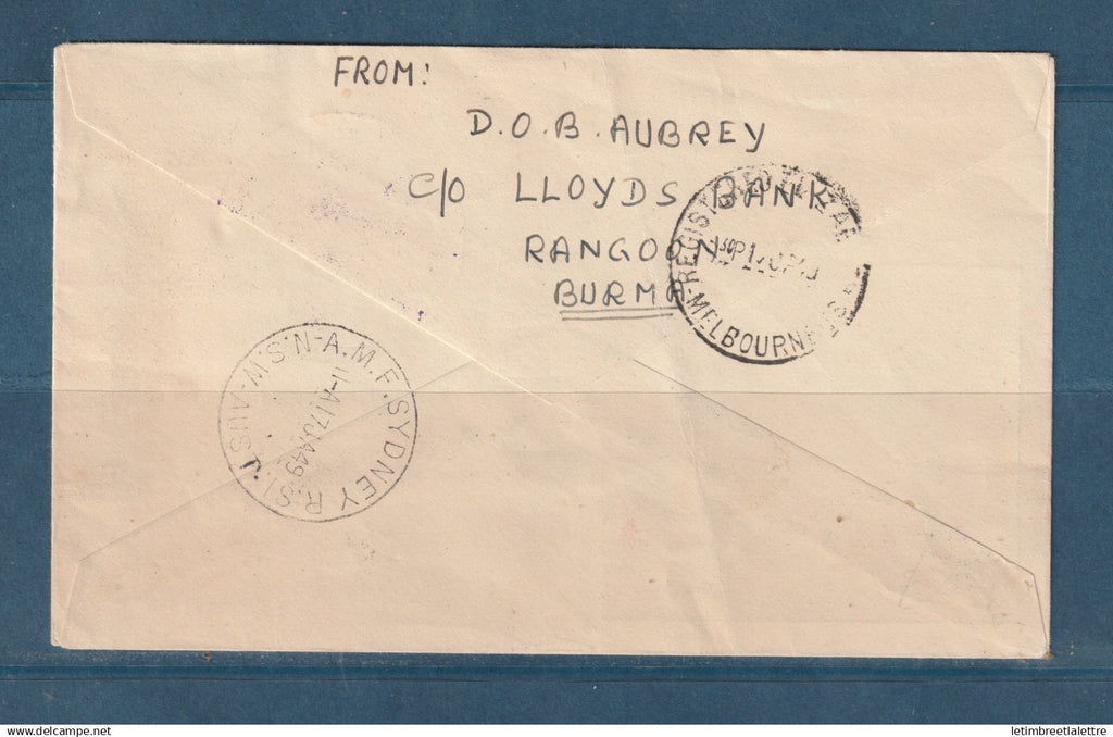 Myanmar - Birmanie - Burma - YT n° 42 et 43 - FDC par avion pour Melbourne ( Australie ) - experimental - 1949