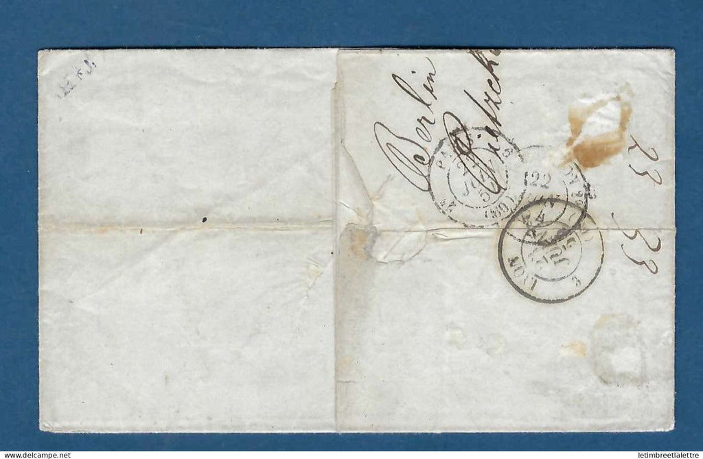 Allemagne - Marque de Passage provenance Prusse par Forbach - Prusse 3 ème rayon - 1854