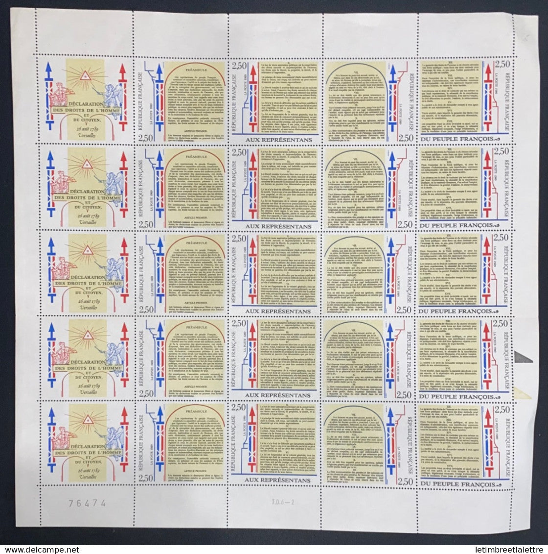 France - YT n° 2602 à 2605 ** - Neuf sans charnière - Plié - Feuille complète - 1989