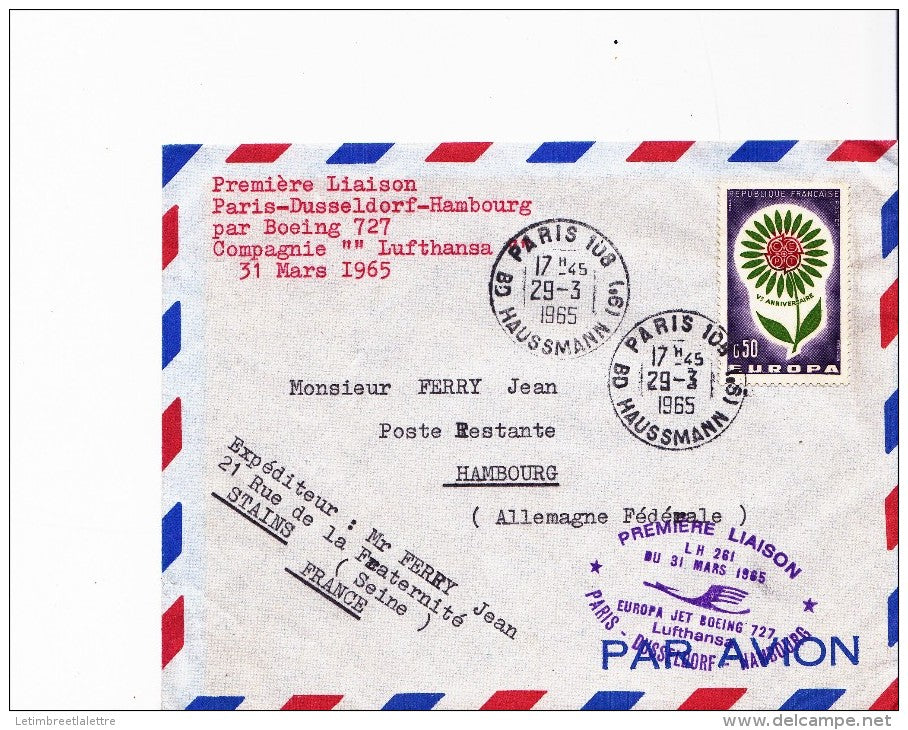 Premiere liaison ParisDusseldorf-Hambourg 31.03.65
