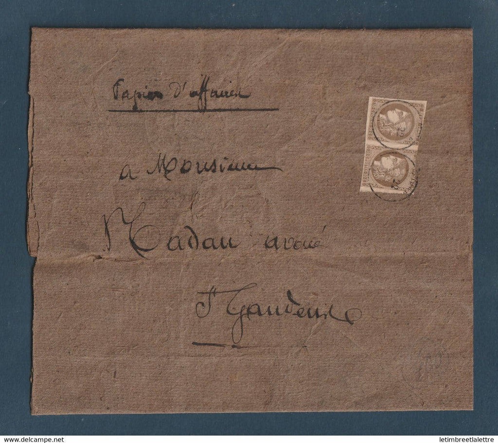 France - YT n° 47 en paire sur Papier d'affaire - De Cierp Haute Garonne Le 22 Janvier 1872