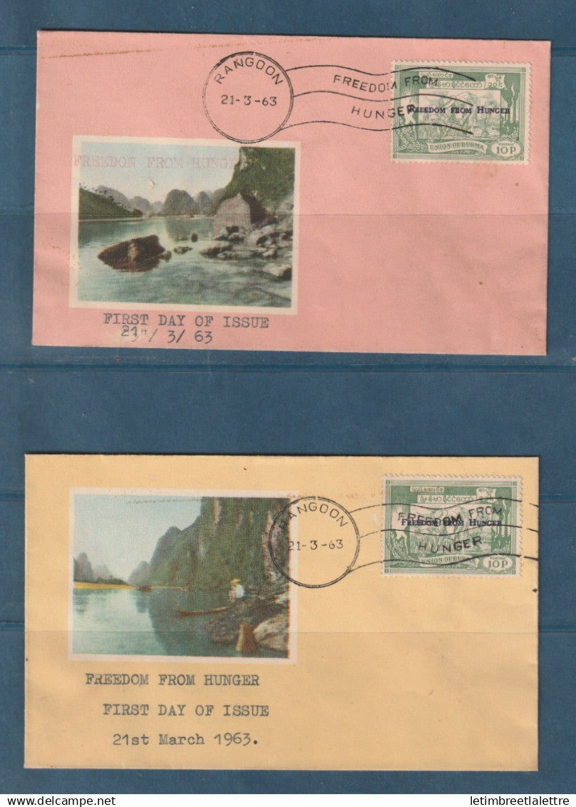Myanmar - Birmanie - Burma - YT n° 88 et 89 - FDC premier jour Freedom from Hunger - 1963