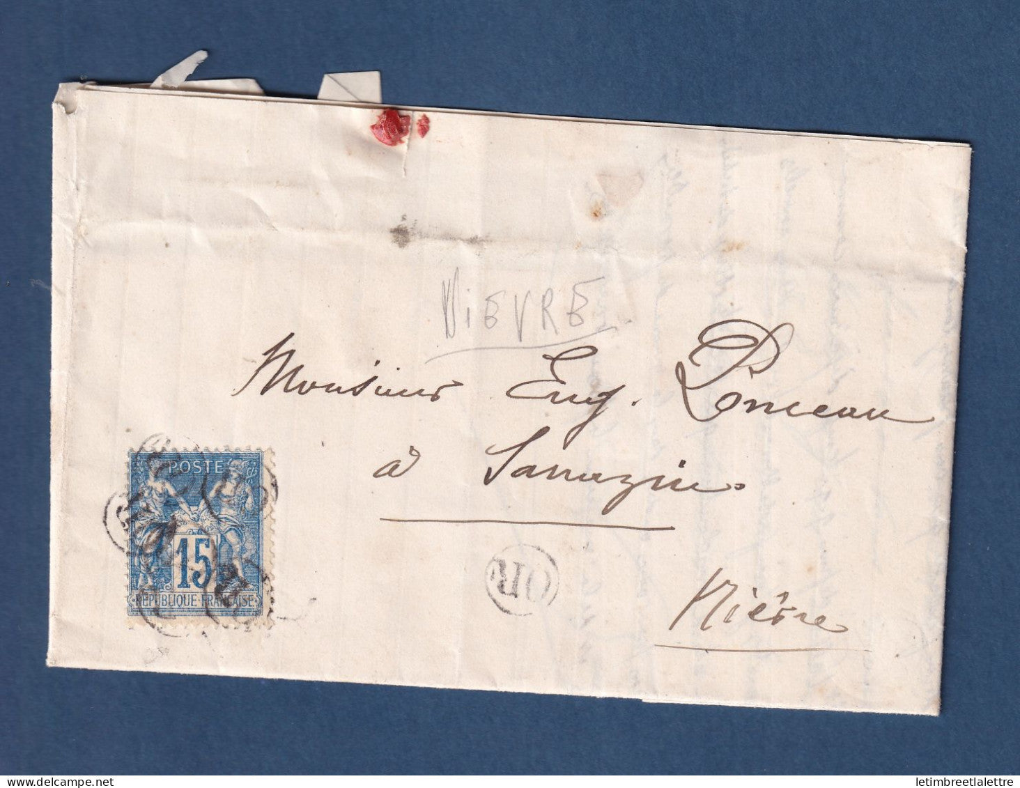 France - lettre avec Type Sage oblitéré OR ( Origine Rurale ) - Nièvre - voir texte - 1894