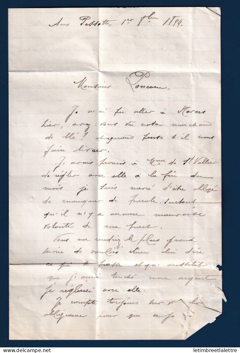 France - lettre avec Type Sage oblitéré OR ( Origine Rurale ) - Nièvre - voir texte - 1894
