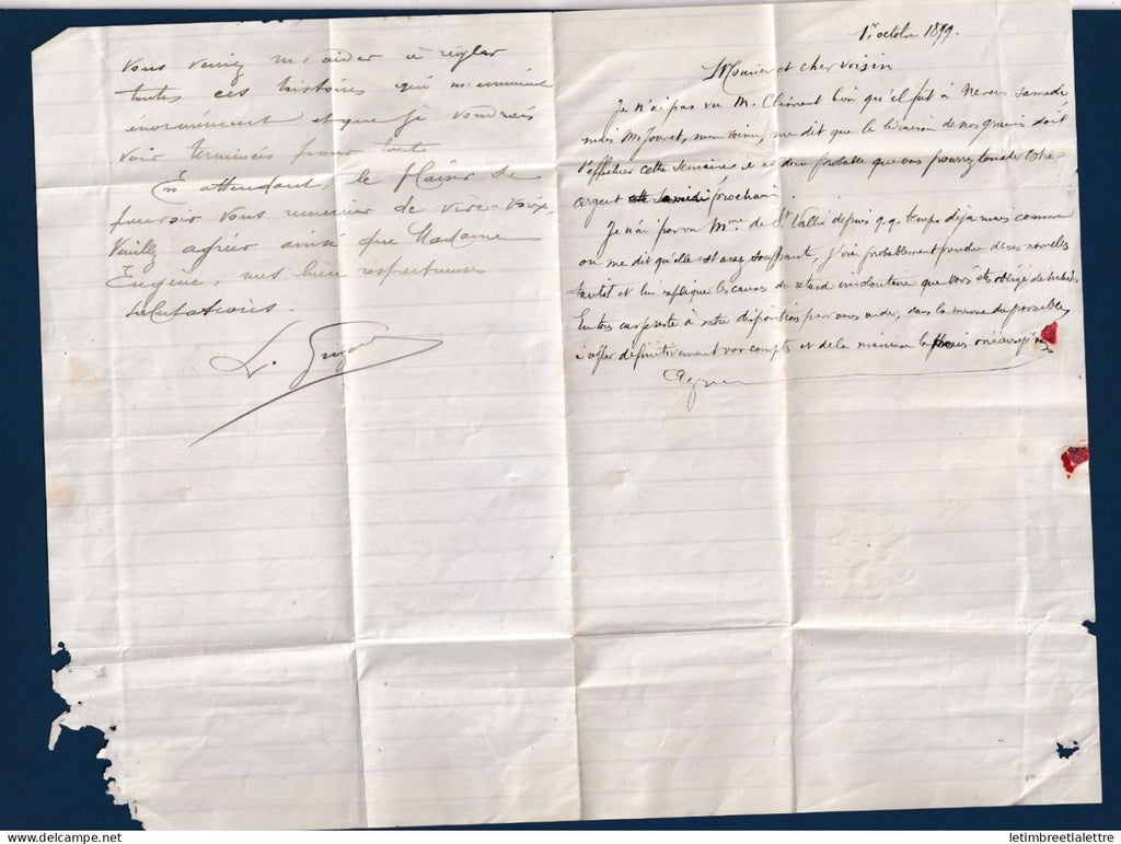 France - lettre avec Type Sage oblitéré OR ( Origine Rurale ) - Nièvre - voir texte - 1894