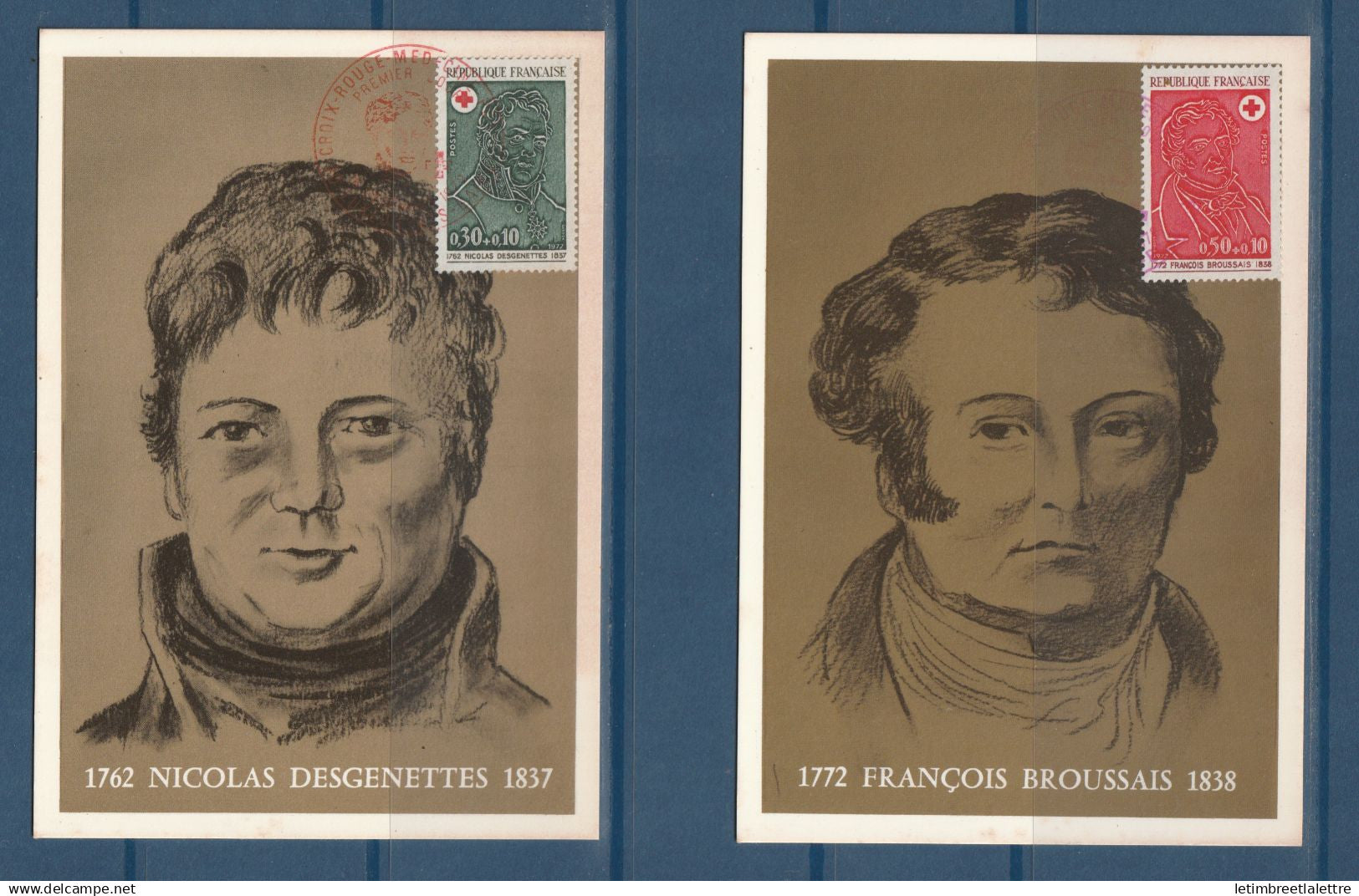 France - carte maximum - YT n° 1735 et 1976 - Croix rouge - Broussais et Desgenettes - 1972