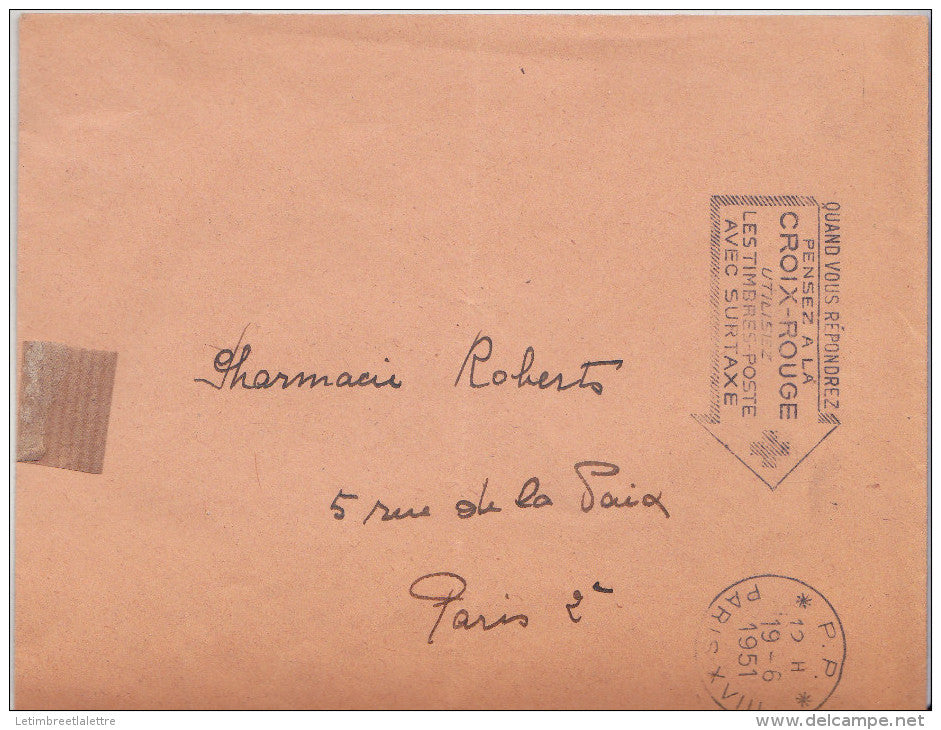 port payé 1951 "pensez à la croix rouge.....) oblitération mécanique