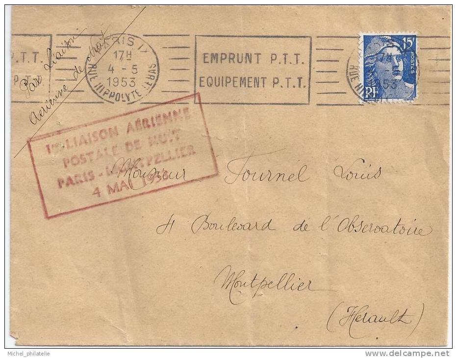 1er liaison aérienne postale de nuit, Paris - Montpellier, 4 Mai 53