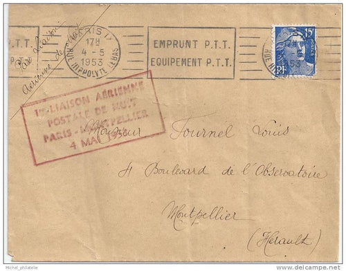 1er liaison aérienne postale de nuit, Paris - Montpellier, 4 Mai 53