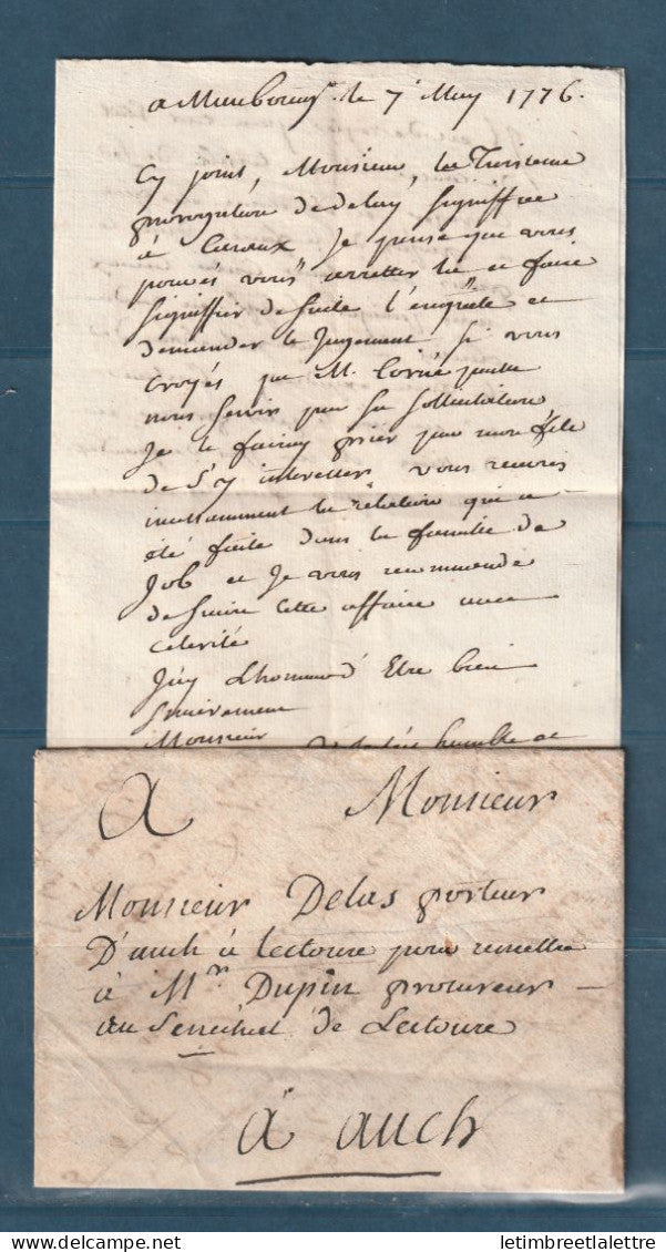 France - Gers - lettre de 1776 de Murs - Acheminée par le Porteur d'Auch à Lectoure