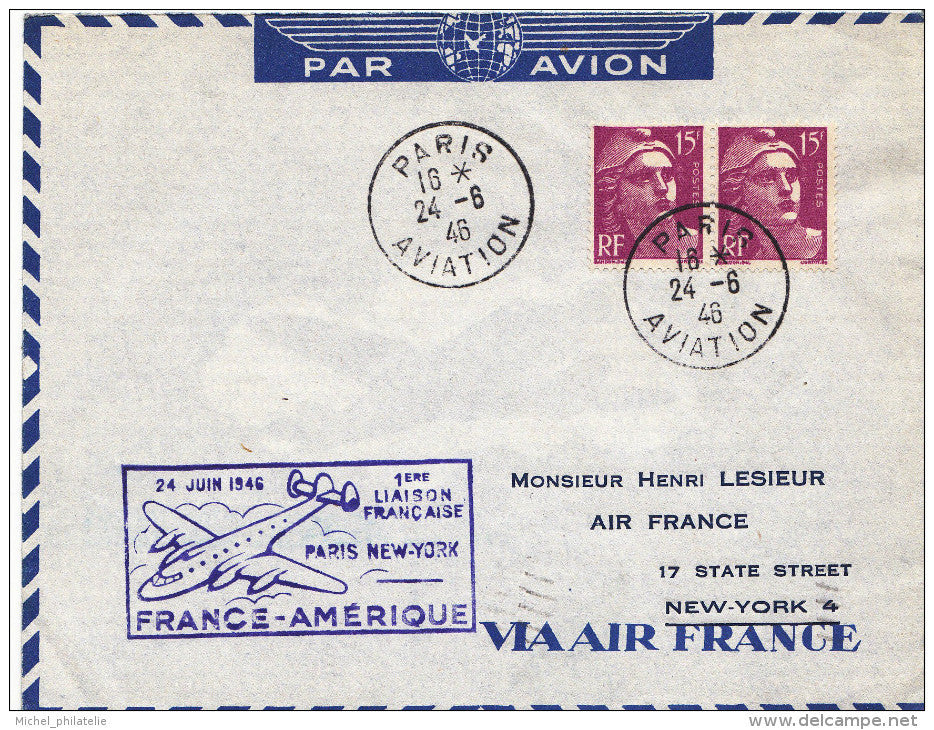 France - Première liaison Française Paris - New York - 1946