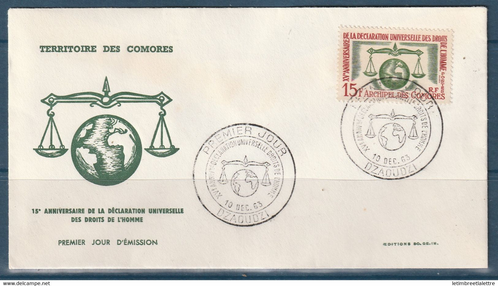 ⭐ Archipel des Comores - FDC - Premier jour - déclaration universelle des droits de l'homme - 1963 ⭐