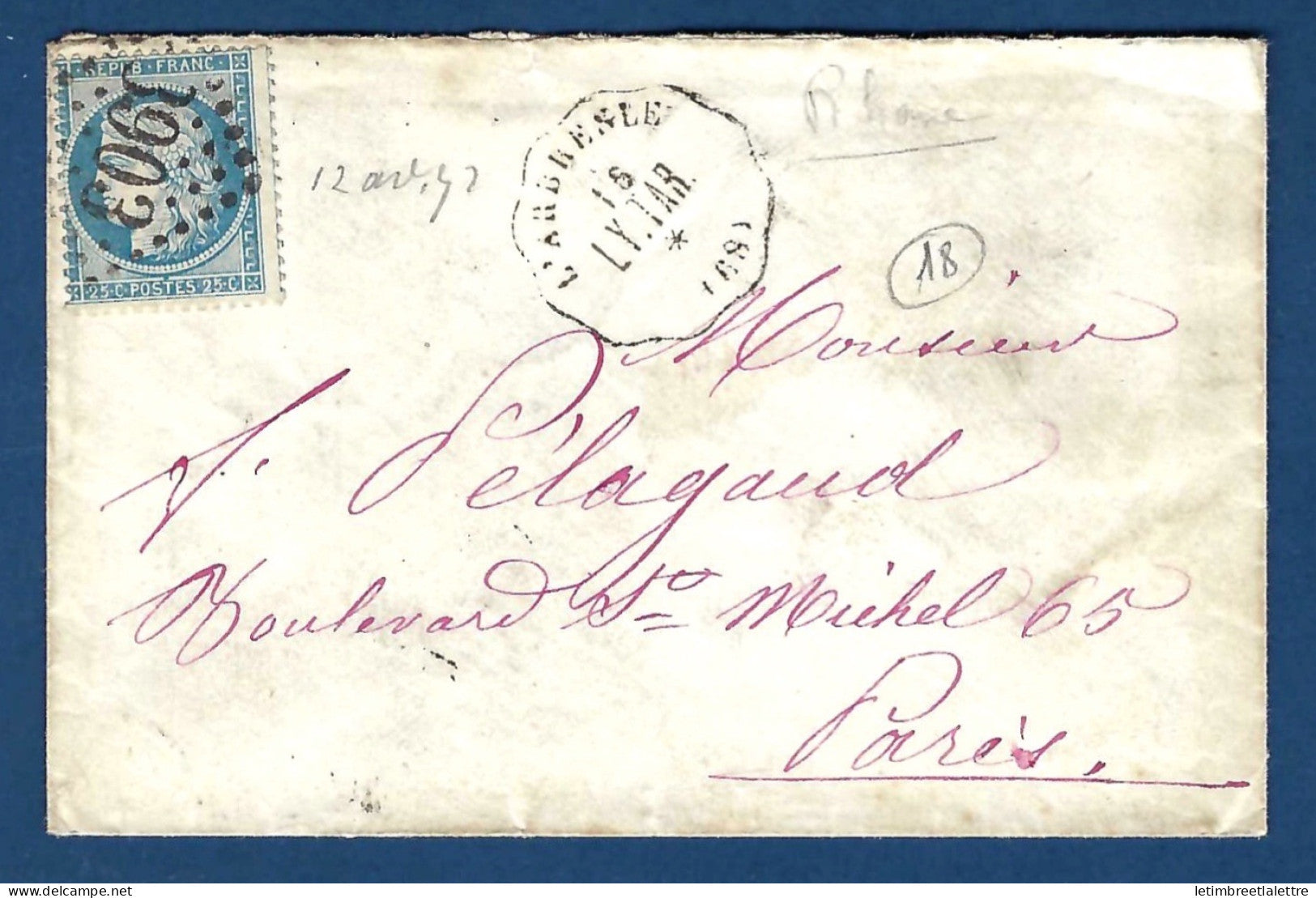 France - YT n° 60 - Rhône - convoyeur station - L'arbresle ex 68 - 1872