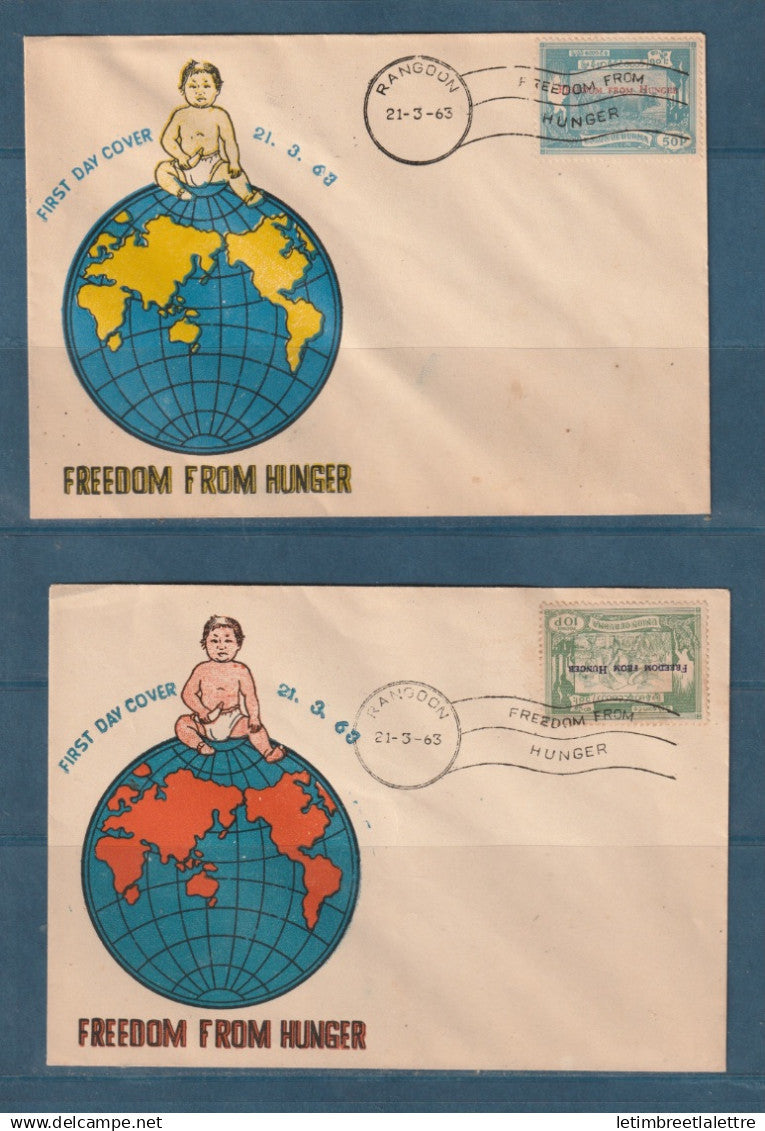 Myanmar - Birmanie - Burma - YT n° 88 et 89 - FDC premier jour Freedom from Hunger - contre la faim - 1963