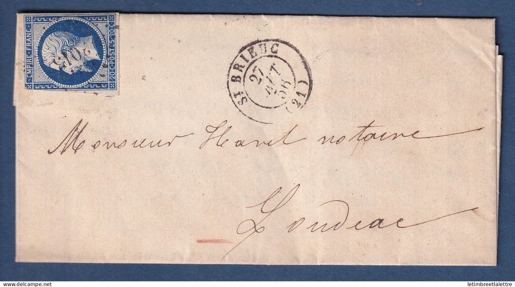 France - Enveloppe de Saint Brieuc - oblitéré Petit Chiffre PC 3013 - pour Loudéac - 1856