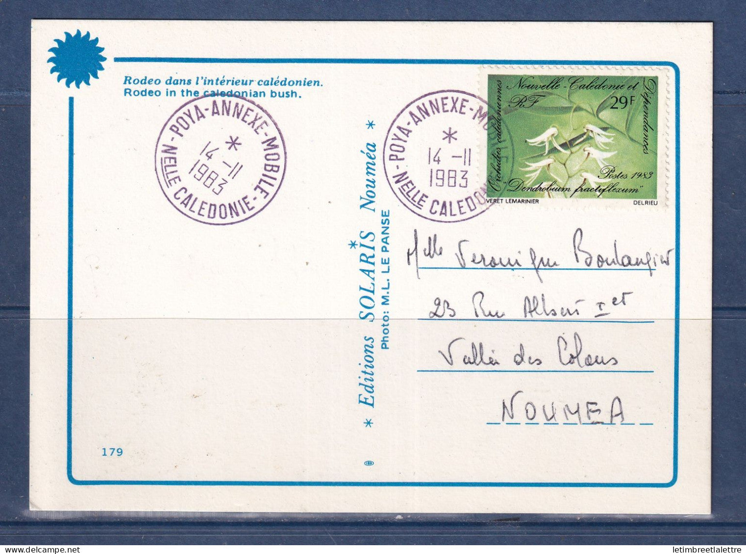 Nouvelle Calédonie - YT n° 468 Oblitéré Annexe mobile Poya sur carte postale pour Nouméa - 1983