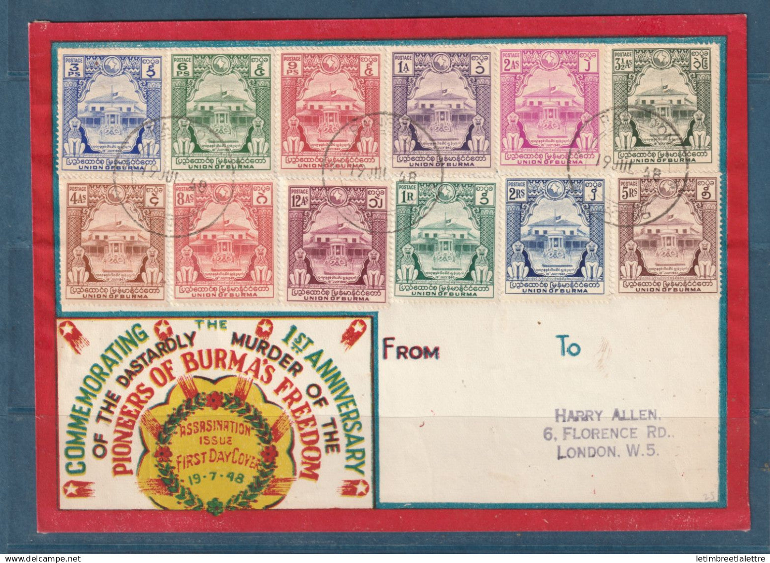 Myanmar - Birmanie - Burma - YT n° 21 à 32 - FDC Aung San et ministre assassinés - 1948
