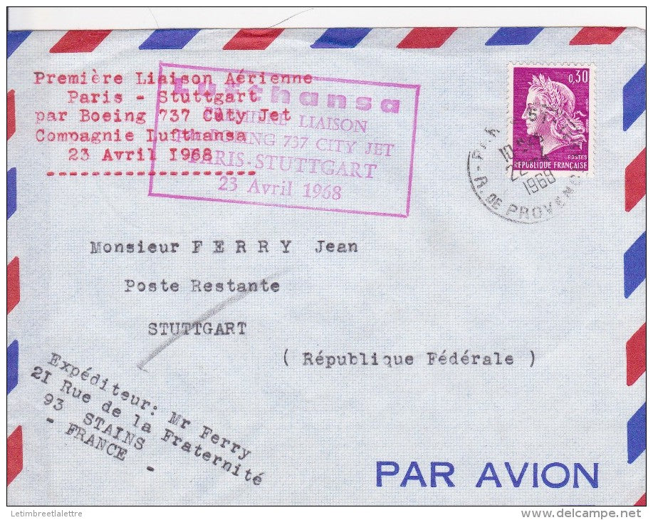 Premiere liaison  Paris-Stuttgart 23.04.68