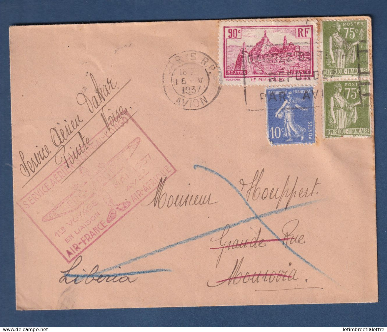 France - Service aérien Dakar Pointe Noire - 1er voyage aérien Air France - Service aérien Sénégal Congo - 1937