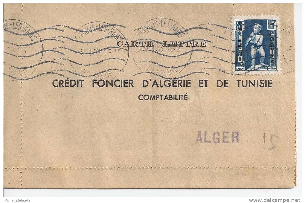 Timbre d'Algérie oblitéré hors Algérie, à St Gervais les bains ( france ) en1953