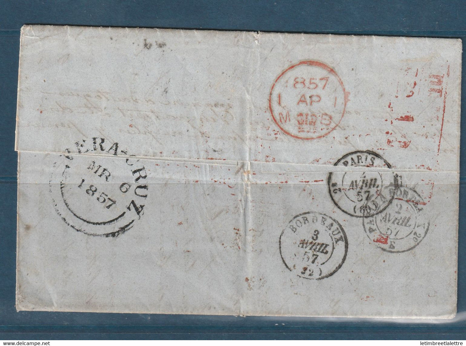 Mexique - Enveloppe de Mazaltan en 1857 avec marque d'échange pour Bordeaux