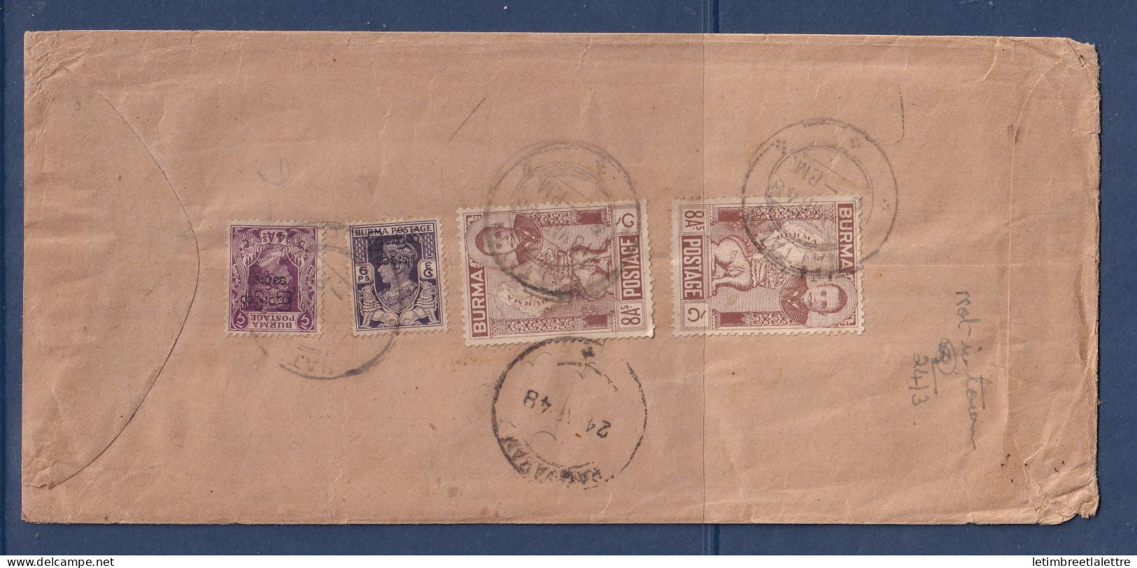 Myanmar - Birmanie - Burma - recommandé de Nattalin pour l'Inde via Madras - par avion - 1948